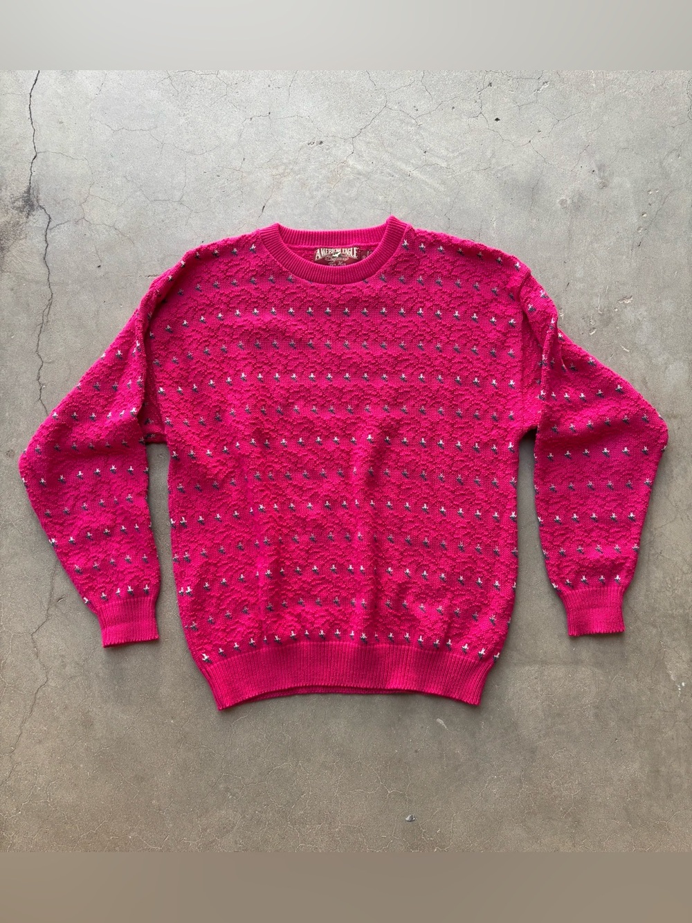 VTG 80s 90s American Eagle For Her Knit Sweater M Hot Pink Cotton Made in USA